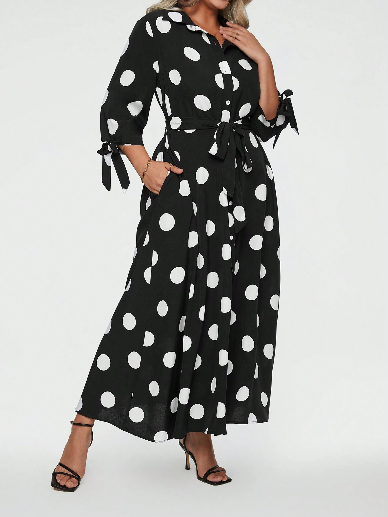 Elegantes, gepunktetes Maxikleid für Damen (2 kaufen, kostenloser Versand)