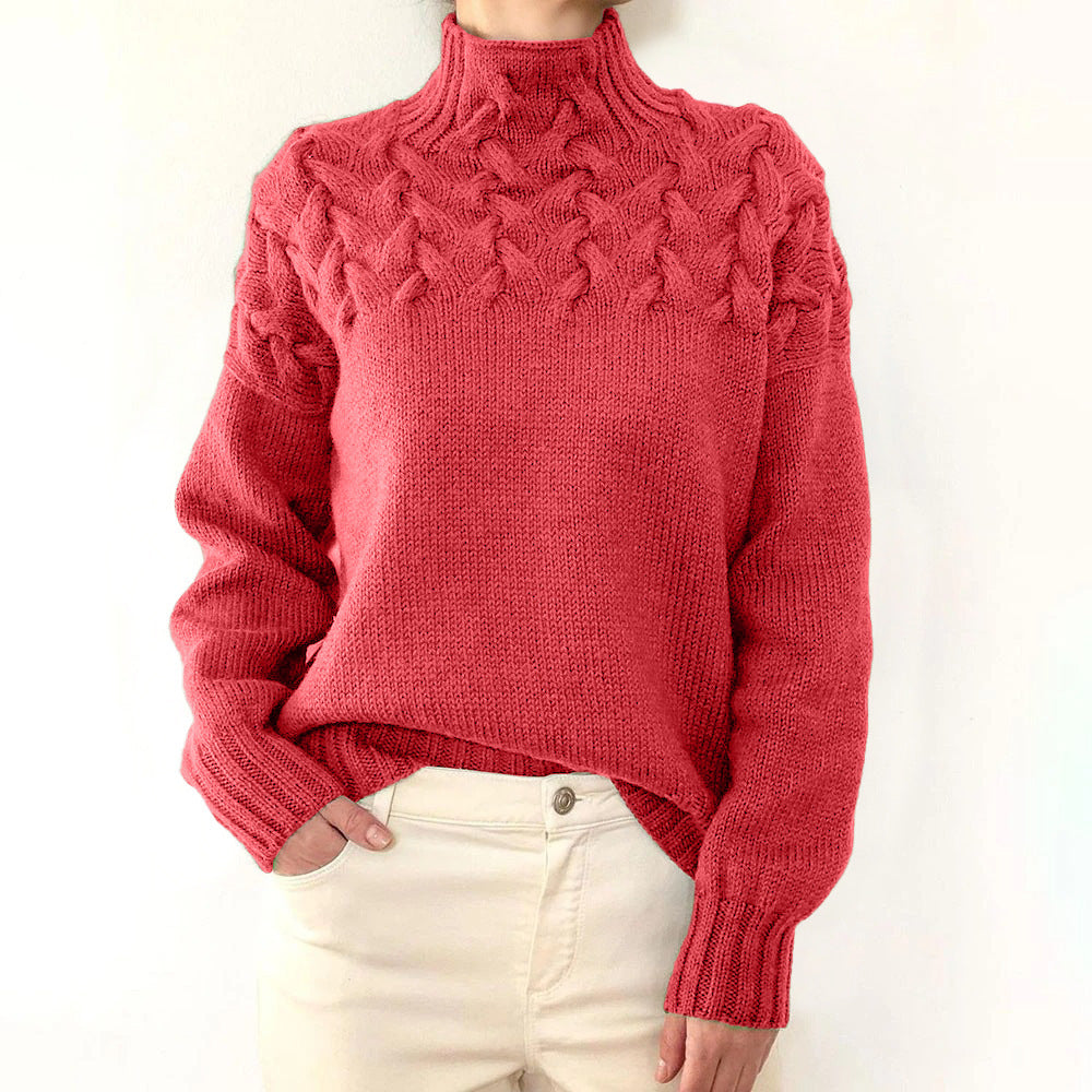 Damen Pullover Rollkragen Zopfmuster Herbst Winter
