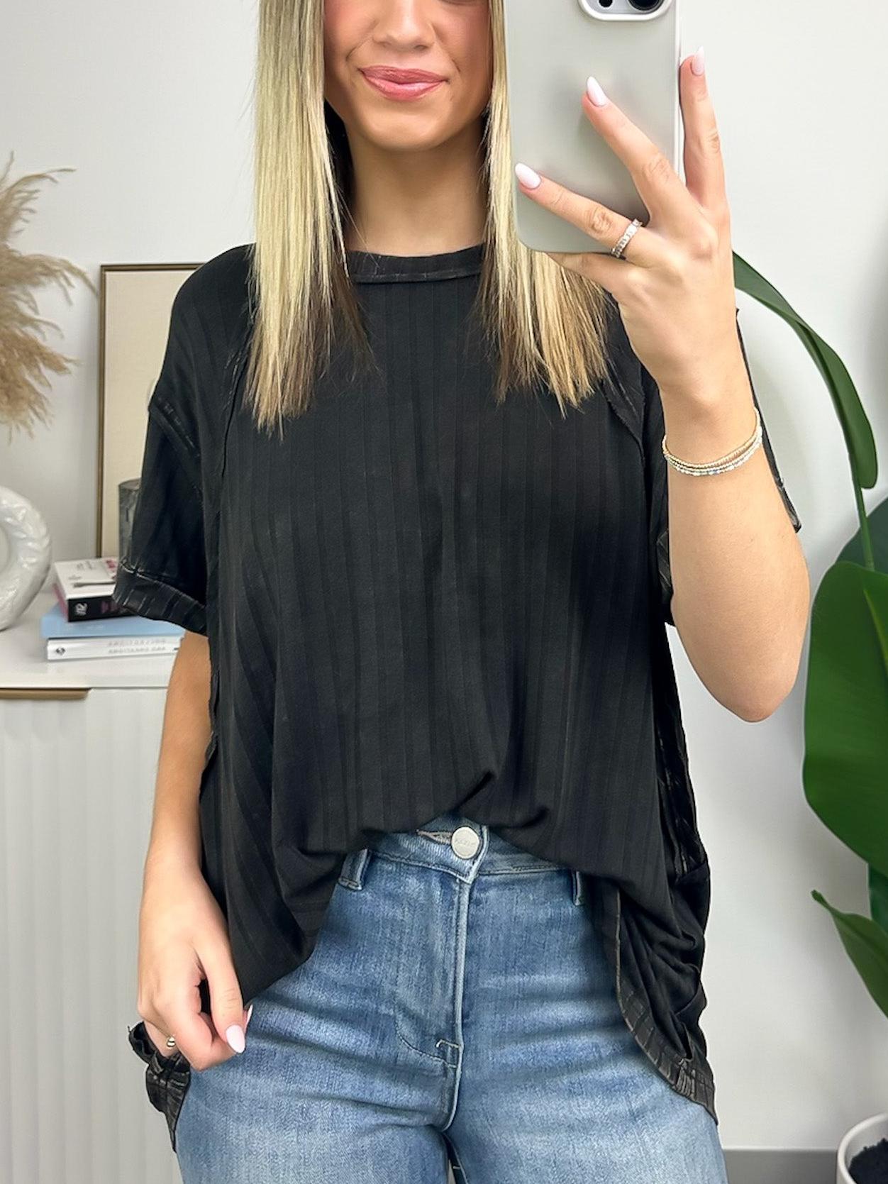 T-shirt côtelé décontracté délavé pour femme (achetez-en 2, livraison gratuite)
