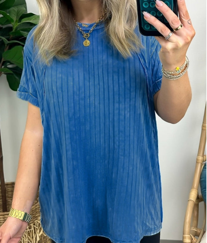 T-shirt côtelé décontracté délavé pour femme (achetez-en 2, livraison gratuite)