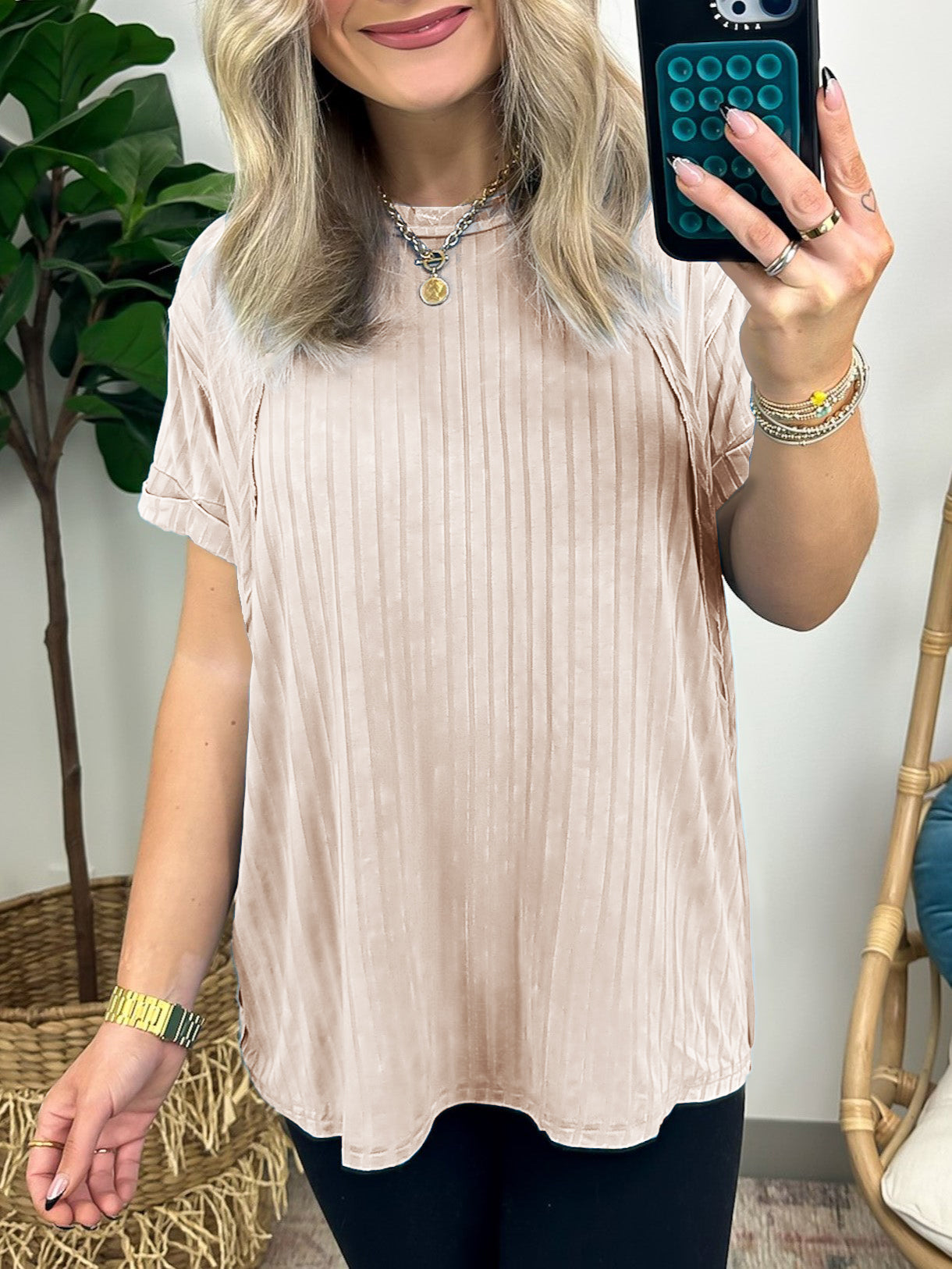 T-shirt côtelé décontracté délavé pour femme (achetez-en 2, livraison gratuite)