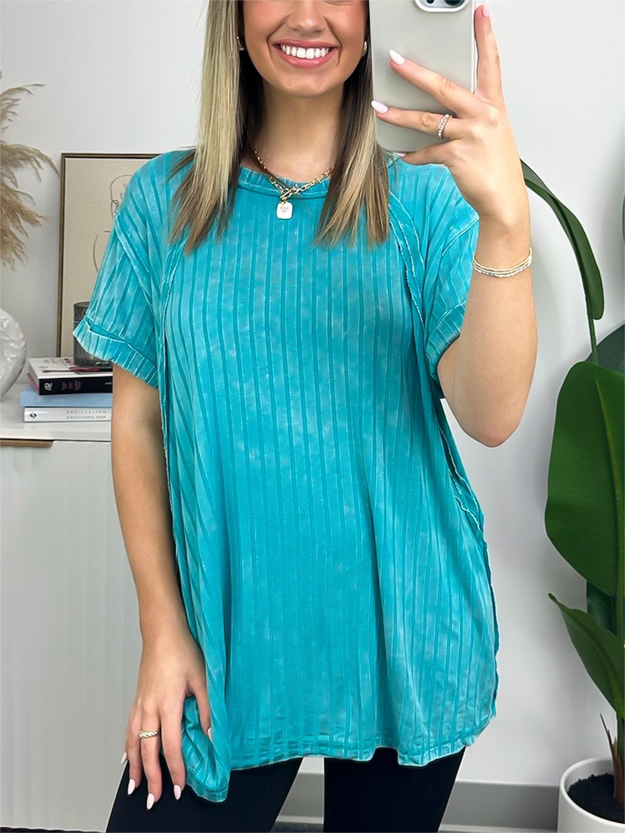 T-shirt côtelé décontracté délavé pour femme (achetez-en 2, livraison gratuite)