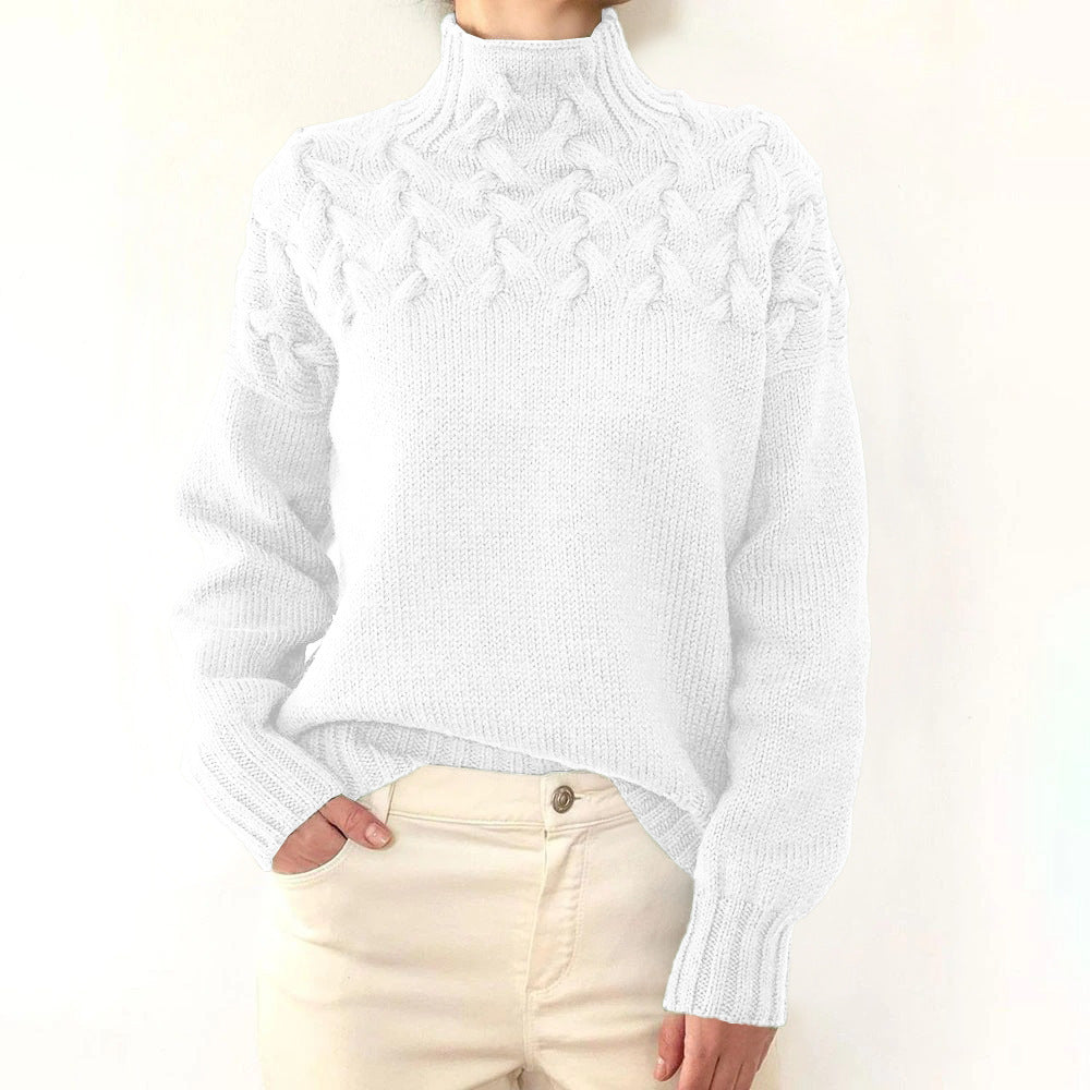 Damen Pullover Rollkragen Zopfmuster Herbst Winter
