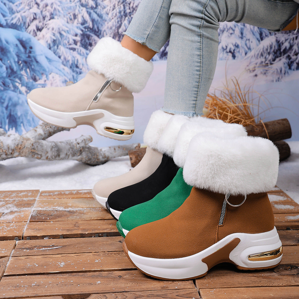 Bottes de neige chaudes doublées polaire avec fermeture éclair latérale pour femme