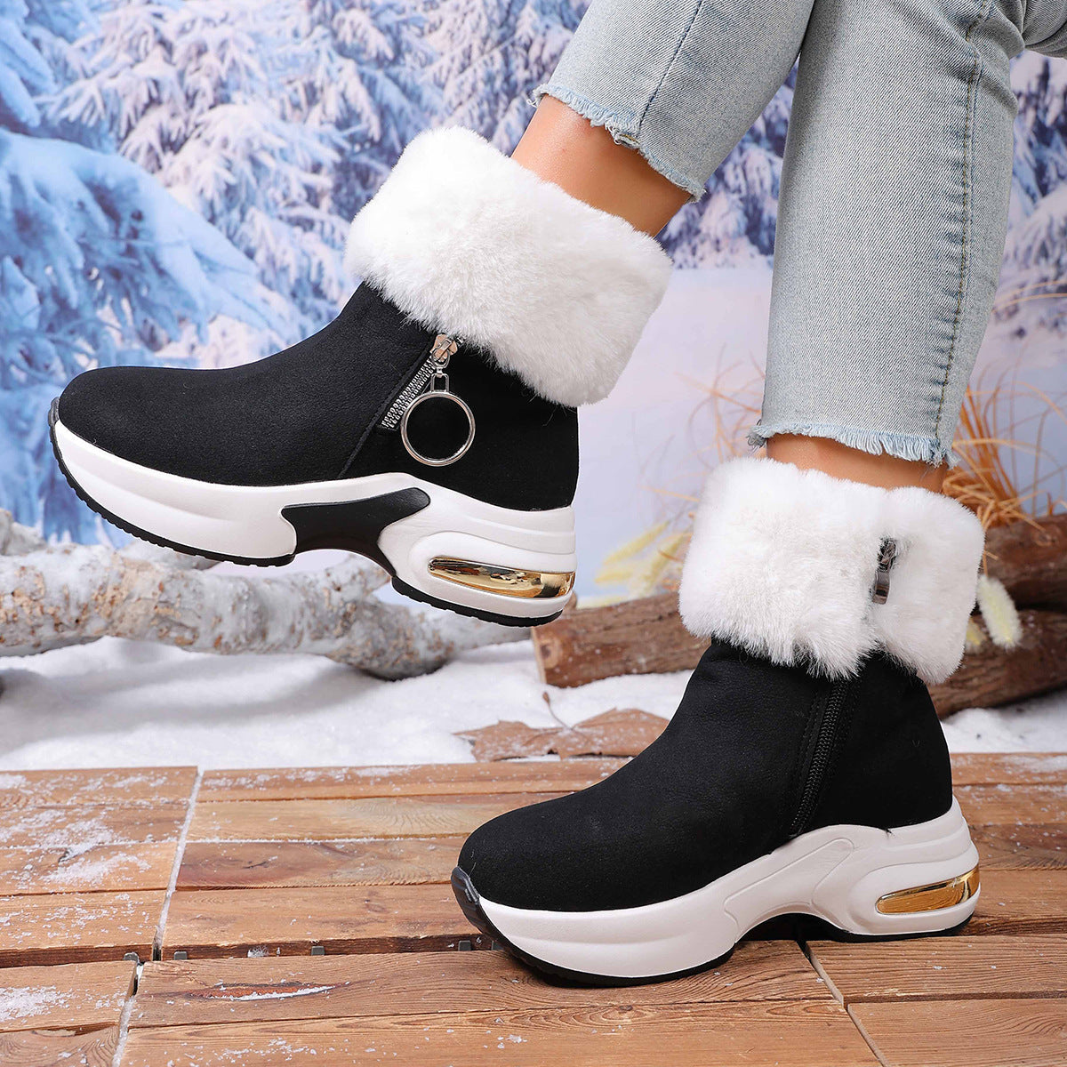 Bottes de neige chaudes doublées polaire avec fermeture éclair latérale pour femme