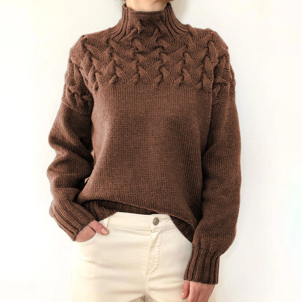 Damen Pullover Rollkragen Zopfmuster Herbst Winter