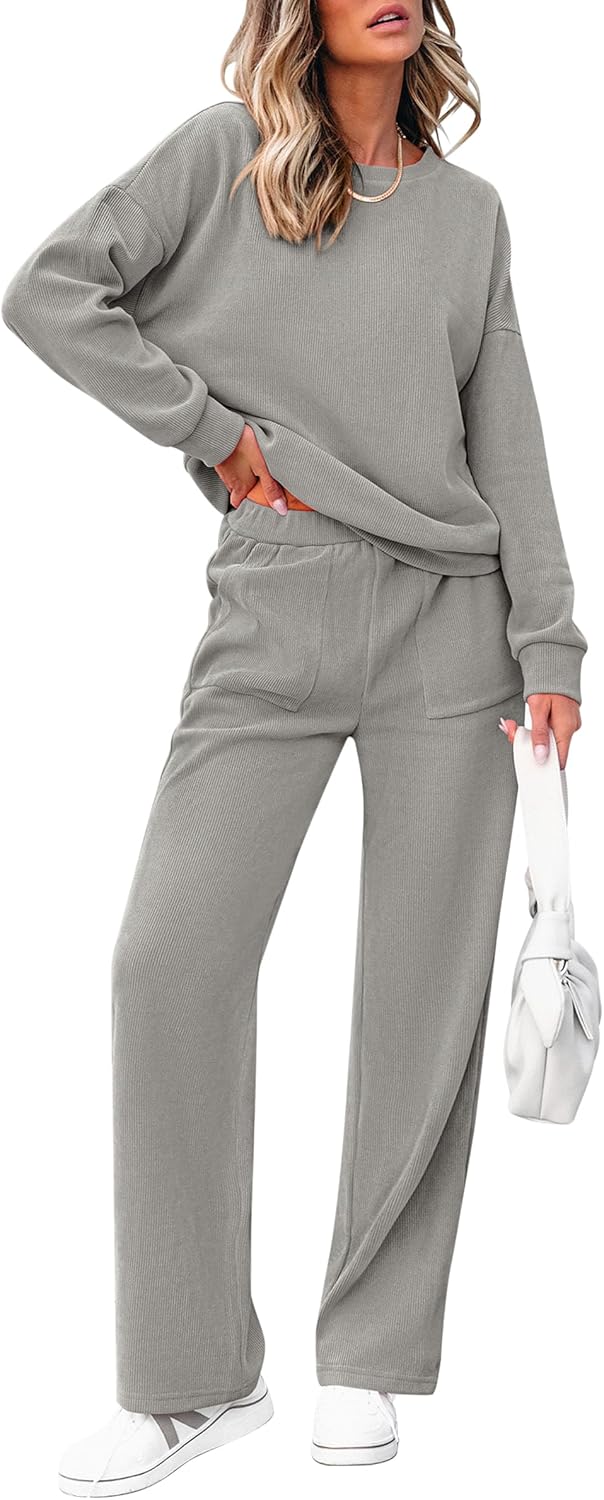 Damen Baumwoll-Zweiteiler Oversized Half-Zip Sweatshirt mit weiter Hose Lässiger Anzug