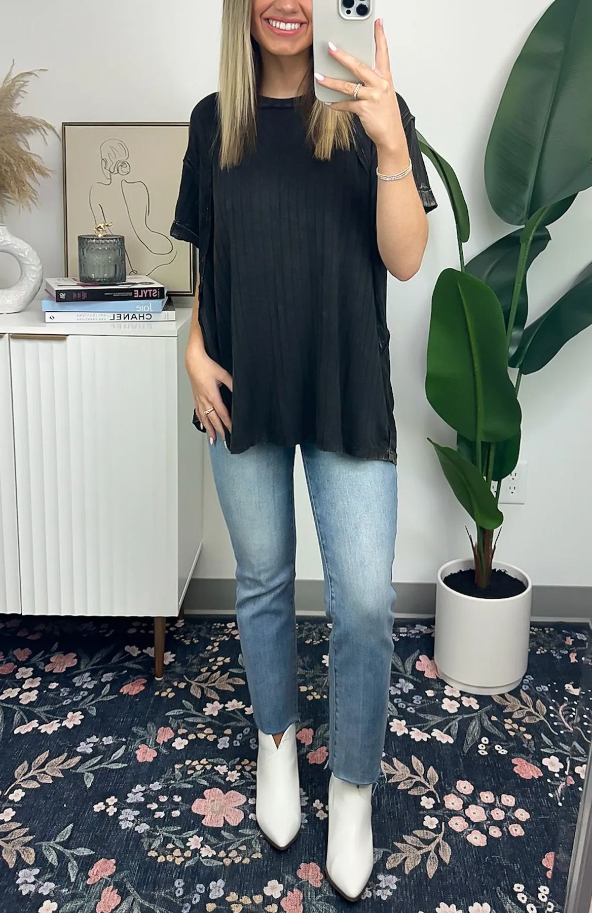 T-shirt côtelé décontracté délavé pour femme (achetez-en 2, livraison gratuite)