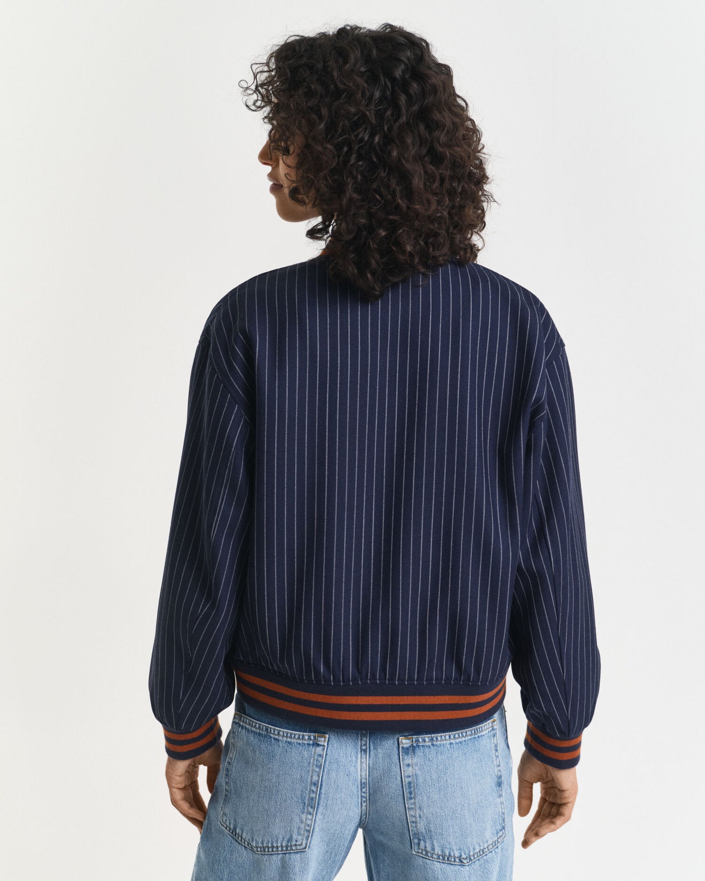 Pinstriped Varsity Jacket