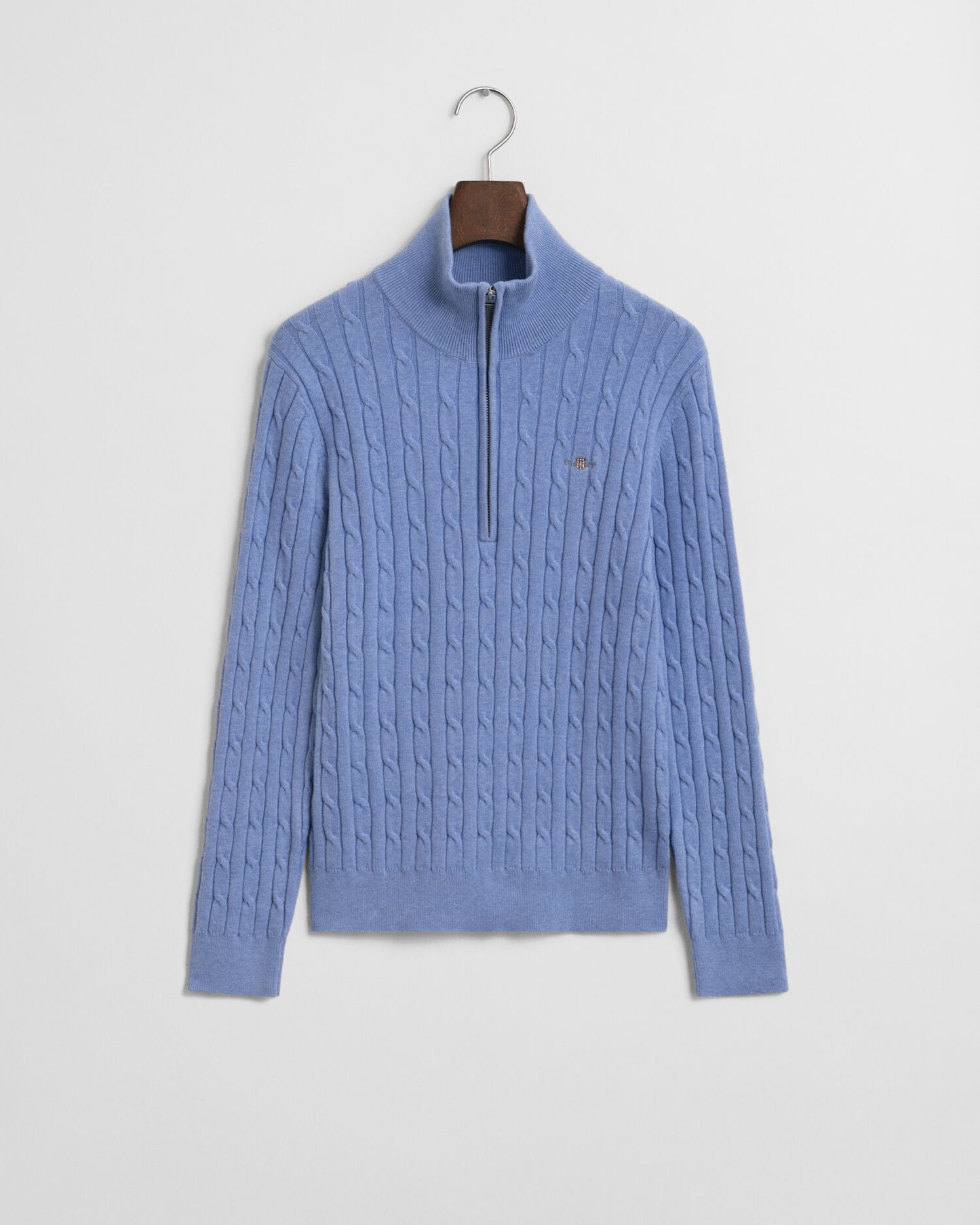 Stretch Cotton Cable Knit Half-Zip Sweater
