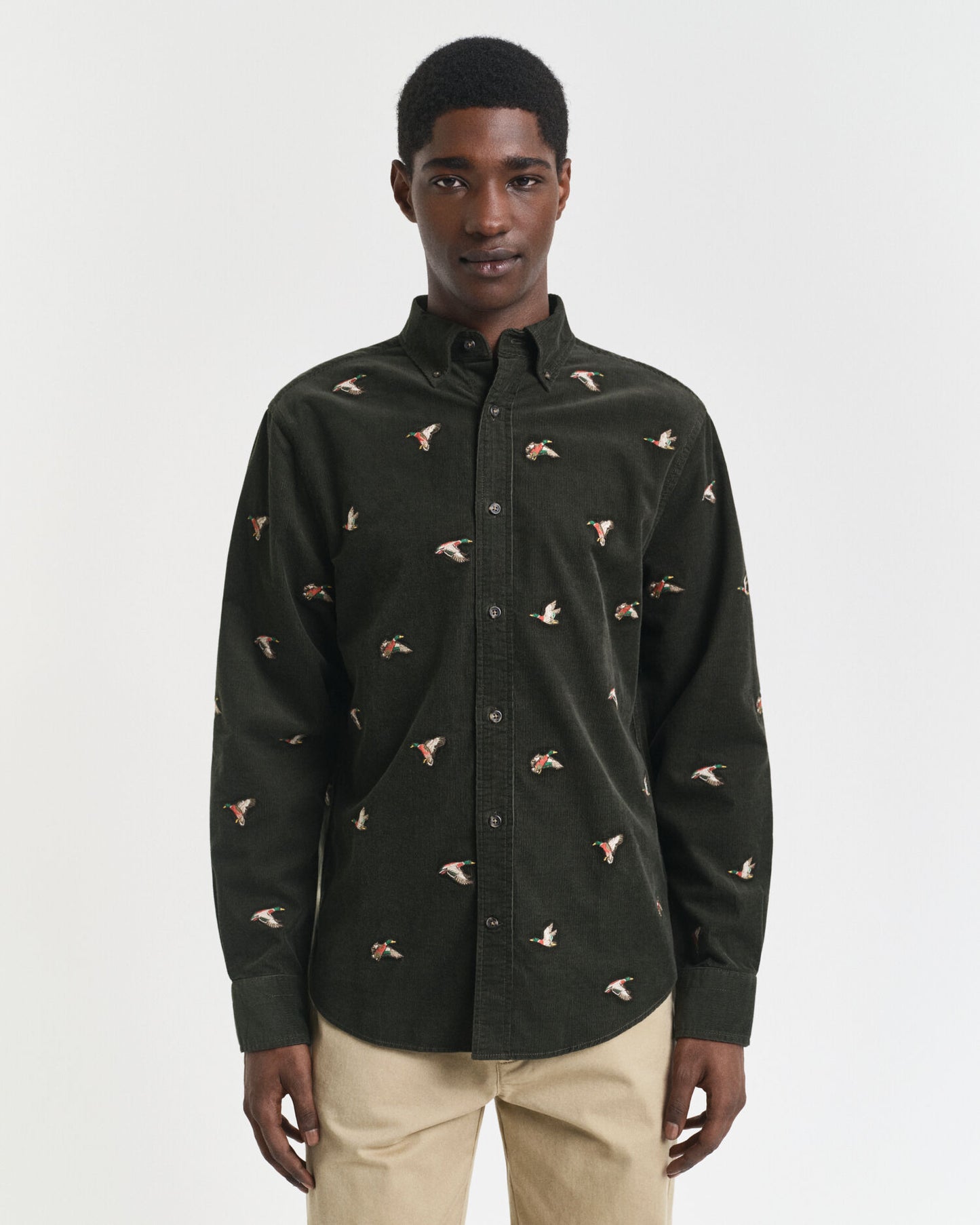 Regular Fit Embroidered Corduroy Shirt